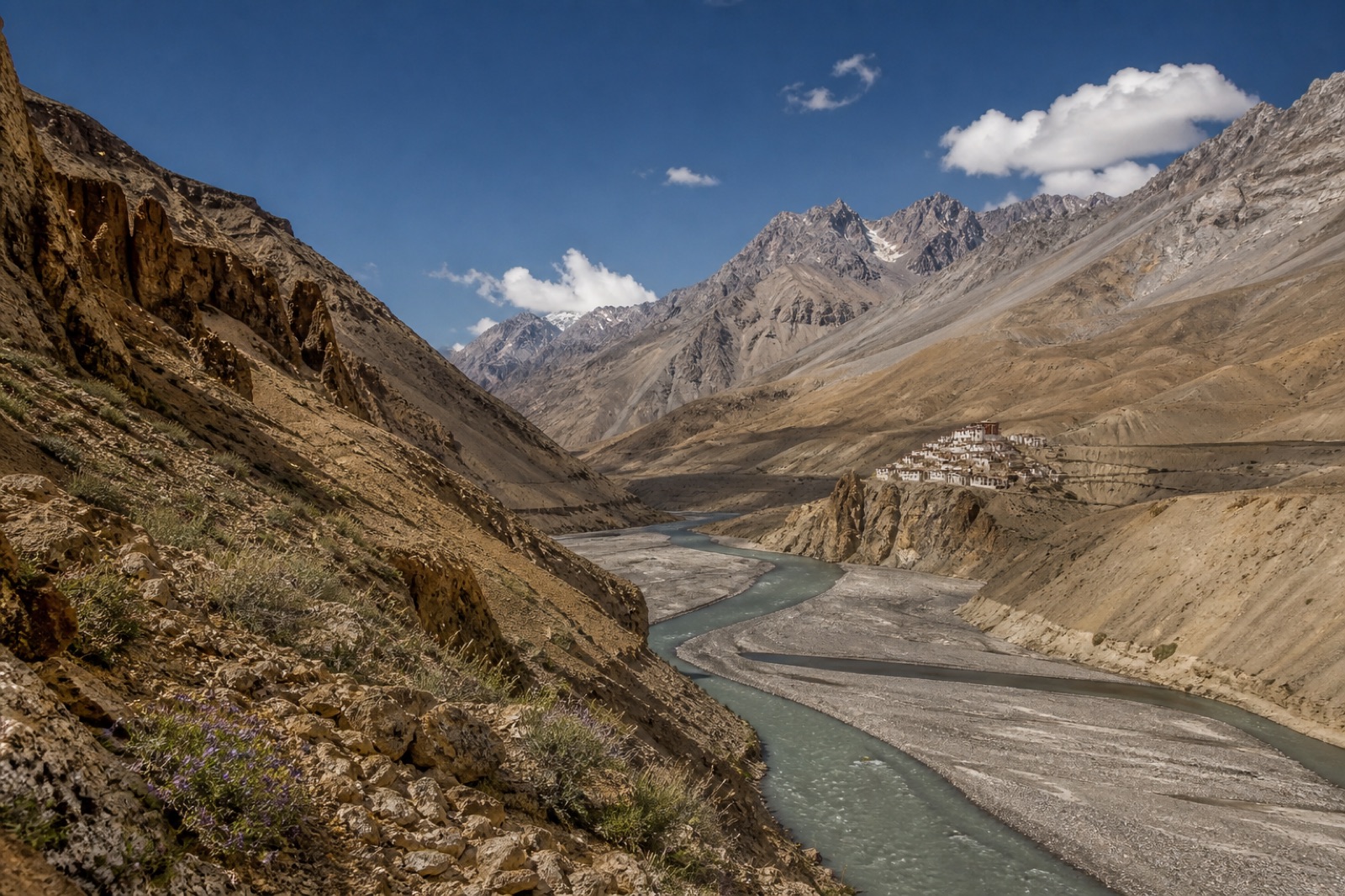 AI visualisation of a fictional monastery settlement in a Spiti-inspired high desert valley