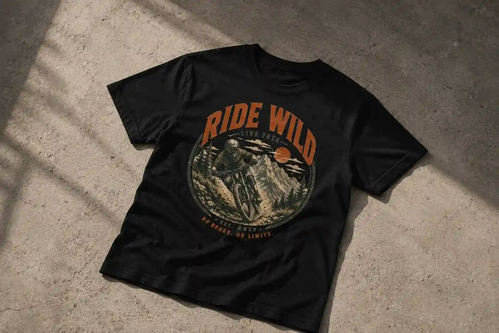 Vintage MTB Graphic Tee |Ride Wild Mountain Bike T-Shirt | Unisex Outdoor Rider Tee