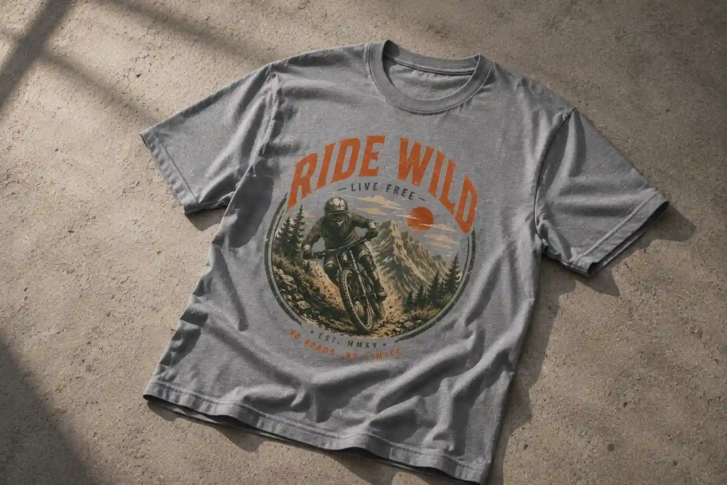 Vintage MTB Graphic Tee |Ride Wild Mountain Bike T-Shirt | Unisex Outdoor Rider Tee