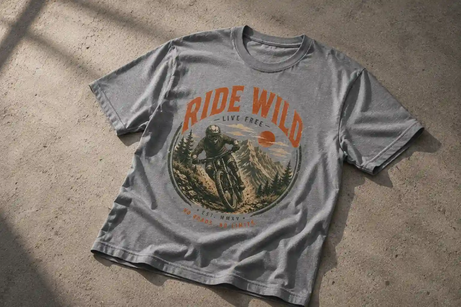 Vintage MTB Graphic Tee |Ride Wild Mountain Bike T-Shirt | Unisex Outdoor Rider Tee