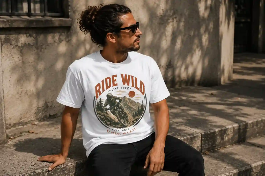 Vintage MTB Graphic Tee |Ride Wild Mountain Bike T-Shirt | Unisex Outdoor Rider Tee
