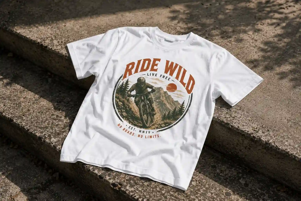 Vintage MTB Graphic Tee |Ride Wild Mountain Bike T-Shirt | Unisex Outdoor Rider Tee