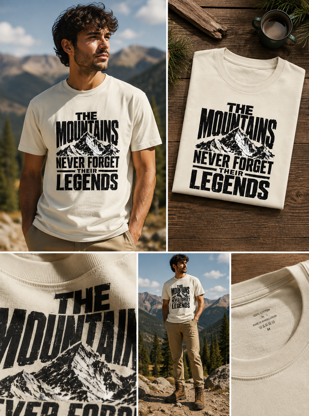The Mountains Never Forget Their Legends – Vintage Mountain Graphic T-Shirt