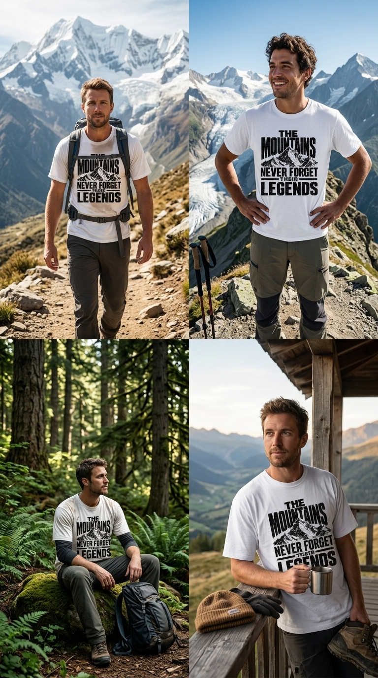 The Mountains Never Forget Their Legends – Vintage Mountain Graphic T-Shirt